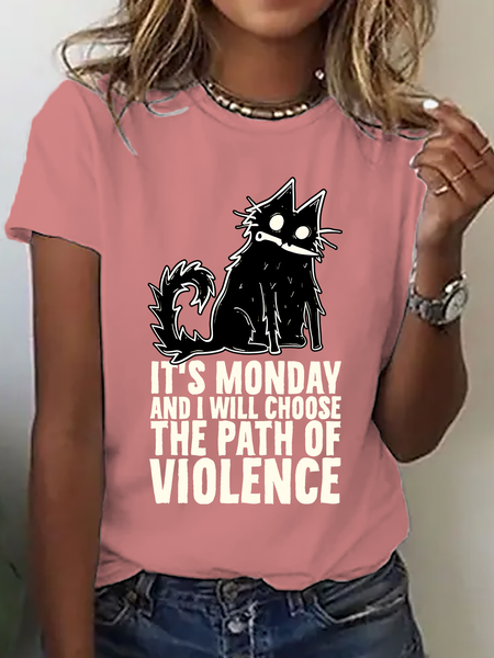 

It's Monday And I Will Choose The Path Of Violence Cotton T-Shirt, Orange pink, T-shirts