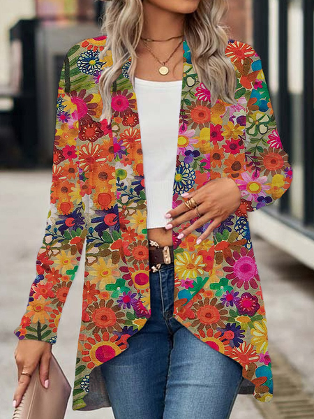 

Women's Floral Spring/Fall Cover-up Casual Printing Lightweight Cardigan, As picture, Cardigans