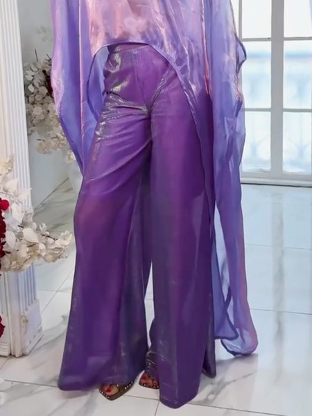 

Elegant Plain Wide Leg Pants, Purple, Pants
