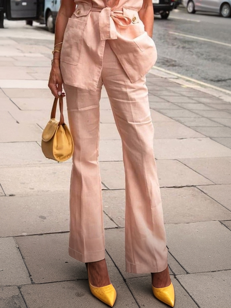 

Casual Plain Fashion Pants, Pink, Pants