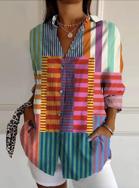 

Casual Shirt Collar Shirt, Multicolor, Blouses