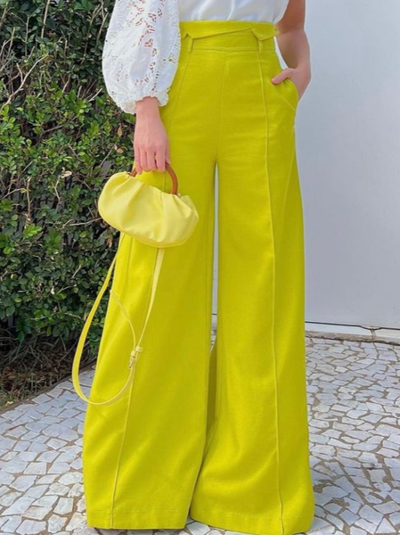 

Urban Plain Wide Leg Pants, Yellow, Pants