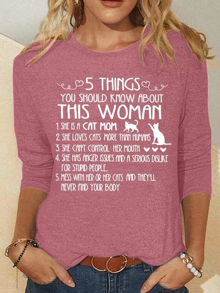 

Cat Mom Things Woman Classic T-Shirt Casual Long Sleeve Shirt, Watermelon, Long sleeves