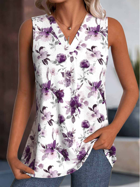 

Cotton-Blend V Neck Loose Casual Tank Top, As picture, Tank Tops