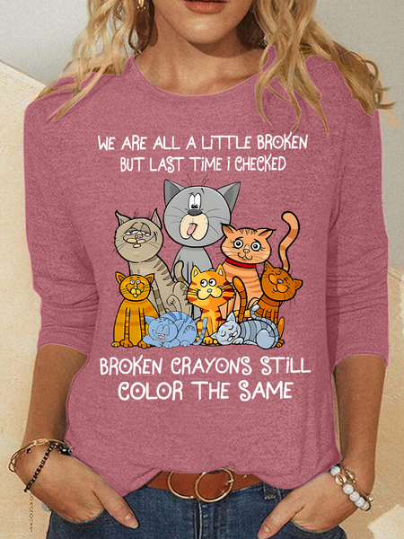 

We Are All A Little Broken Casual Long Sleeve Shirt, Watermelon, Long sleeves