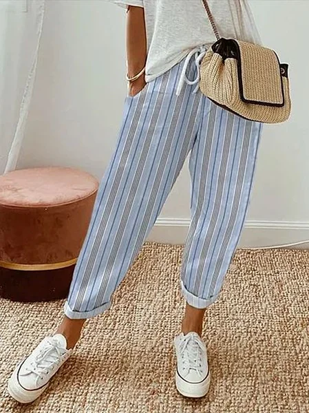 

Women's Striped Ankle Pants Pant Casual Spring/Fall Trousers, Blue, Pants
