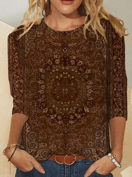 

Women's Retro Ethnic Pattern Prints Casual Long Sleeve Shirt, As picture, Long sleeves