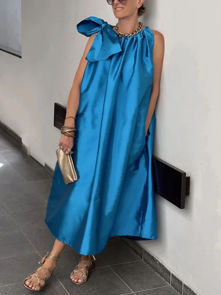 

Elegant Loosen Crew Neck Maxi Dress, Blue, Maxi Dresses