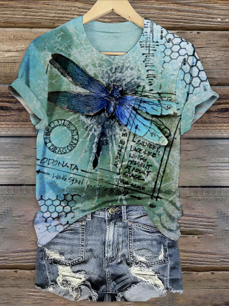

Casual Animal Crew Neck Short Sleeve T-shirt, Light blue, T-shirts