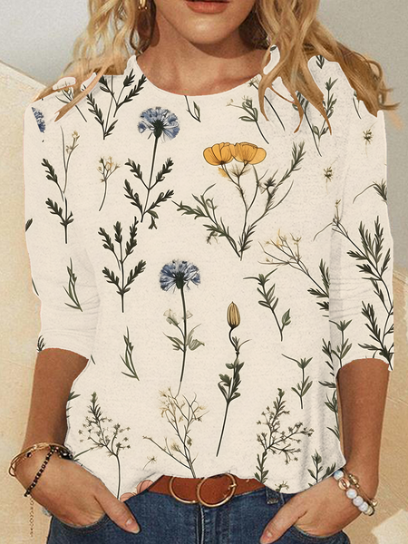 

Women's Floral Art Print Casual Long Sleeve Shirt, As picture, T-shirts