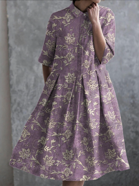 Cotton Casual Dress With No Belt, Light purple, Midi Dresses