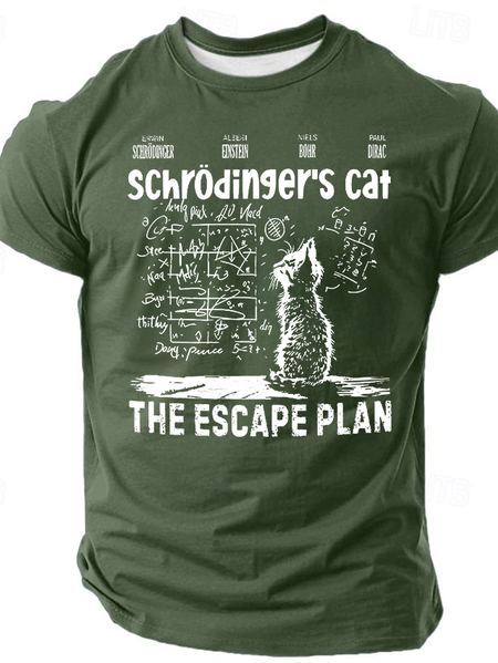 

Men‘s Schrodinger's Cat Escape Plan Funny Short Sleeve T-Shirt, Army green, T-shirts