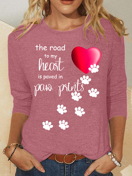 

The Road To My Heart Is Paved With Paw Prints Casual Long Sleeve Shirt, Watermelon, Long sleeves