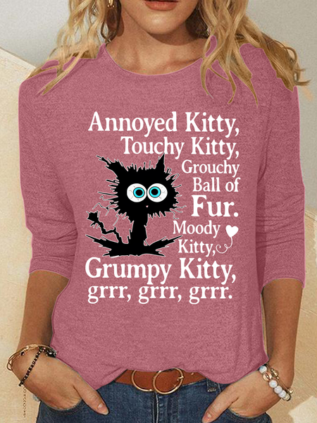 

Annoyed Kitty Touchy Kitty Casual Long Sleeve Shirt, Watermelon, Long sleeves