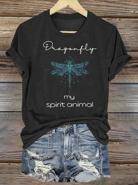 

Casual Animal Crew Neck Short Sleeve T-shirt, Black, T-shirts