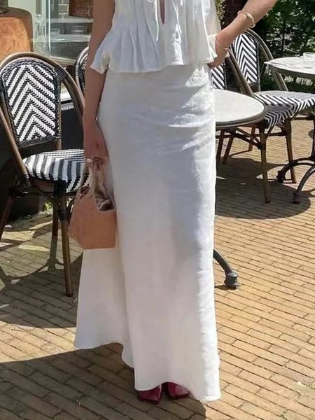 

Casual Plain Maxi Skirt, White, Skirts