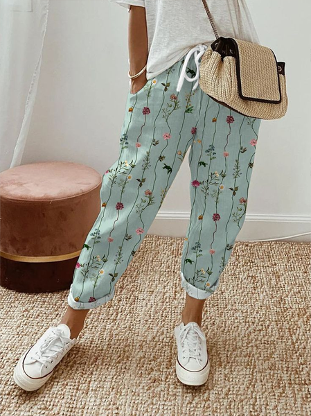

Women's Floral Ankle Pants Pant Casual Spring/Fall Trousers, Green, Pants