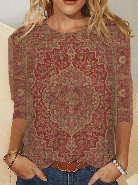 

Women's Retro Ethnic Pattern Prints Casual Long Sleeve Shirt, As picture, T-shirts