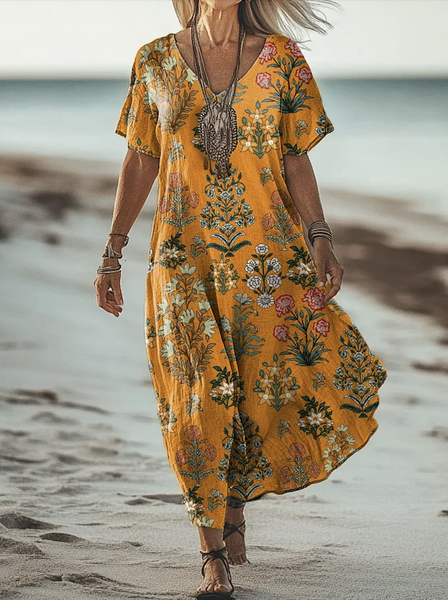 

Casual Floral Dress With No Belt, Yellow, Dresses