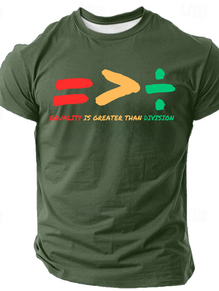 

Equality Is Greater Than Division Cotton-Blend Casual Short Sleeve T-Shirt, Army green, T-shirts