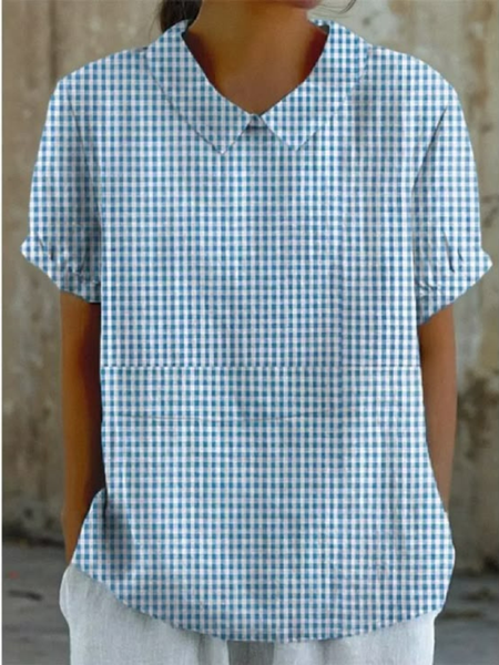 

Women Plaid Cotton Casual Blouse, Blue, Blouses & Shirts