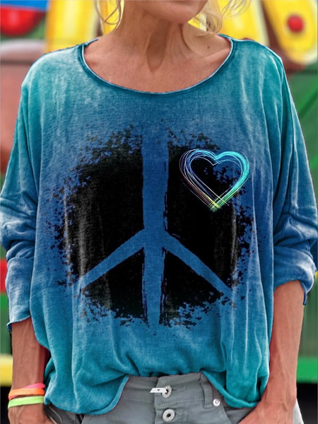 

Casual Geometric Crew Neck Long Sleeve T-shirt, As picture, T-shirts