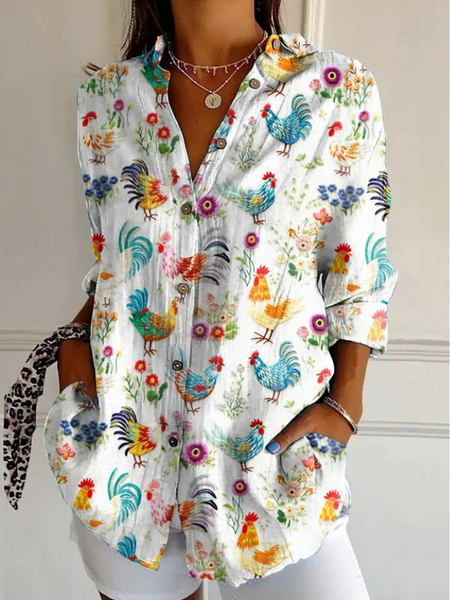 

Women Casual Animal Floral Easter Blouse, White, Blouses