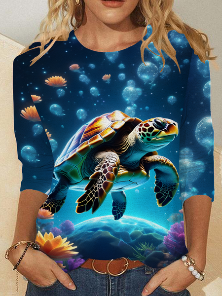 

Women's Turtle Art Print Casual Long Sleeve Shirt, As picture, Long sleeves