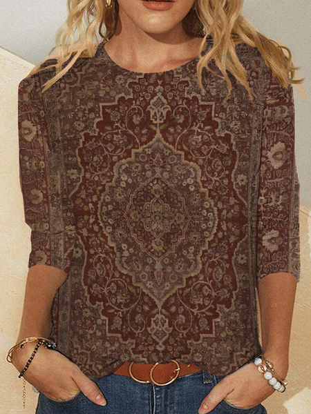 

Women's Retro Ethnic Pattern Prints Casual Long Sleeve Shirt, As picture, T-shirts