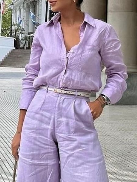 

Cotton And Linen Urban Plain Shirt, Light purple, Blouses and Shirts