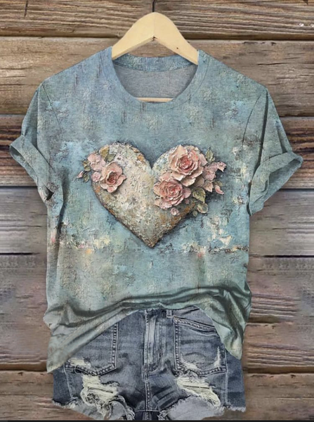 

Floral Casual Crew Neck T-Shirt, Light blue, T-shirts