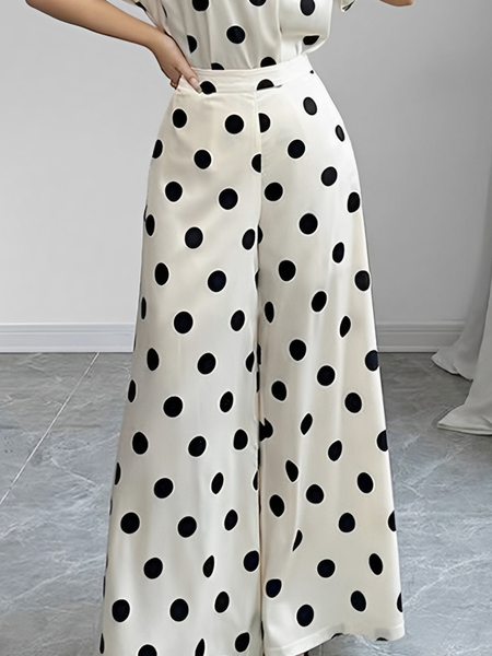 

Urban Polka Dots Printing Wide Leg Pants, As picture, Pants