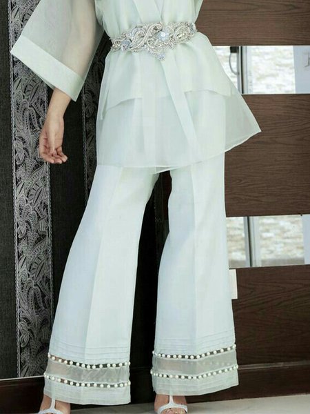 

Elegant Plain Wide Leg Pants, White, Pants