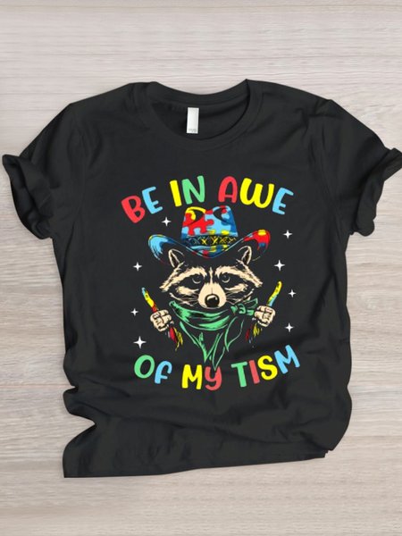 

Casual Animal Crew Neck Short Sleeve T-shirt, Black, T-shirts
