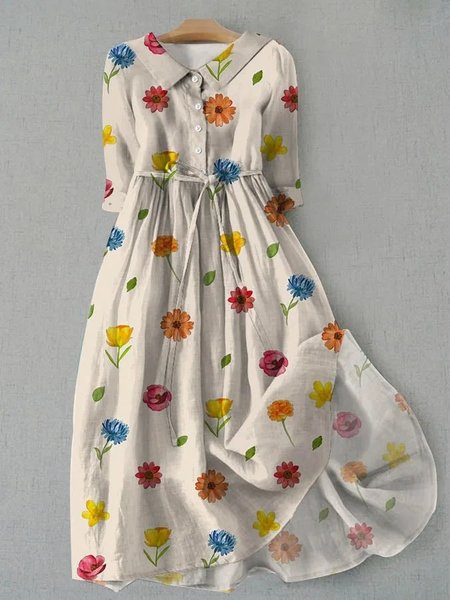 

Women Floral Print Maxi Dress With Belt, As picture, Dresses