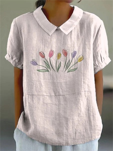Women Tulip Printed Casual Women's Day Blouse, White, Blouses & Shirts
