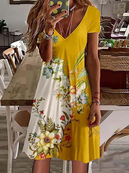 Casual Regular Fit Jersey Dress With No, Yellow, Dresses