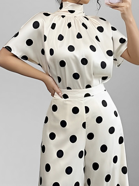 

Urban Polka Dots Printing Turtleneck Blouse, As picture, Blouses and Shirts