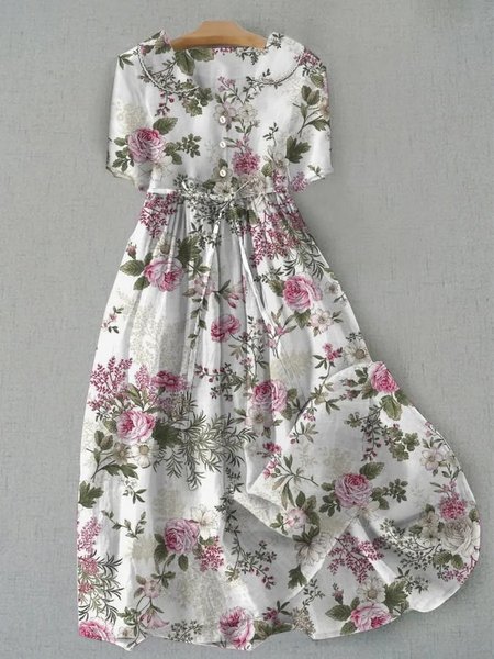 

Women Floral Print Vintage Maxi Dress, As picture, Dresses