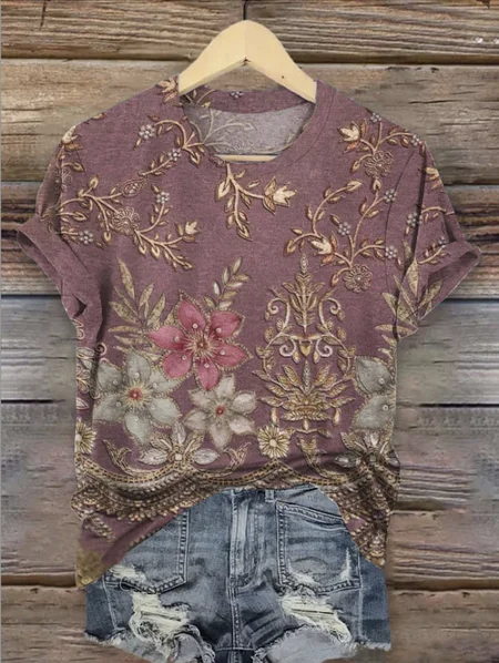 

Casual Regular Fit Cotton T-Shirt, Fuchsia, T-shirts