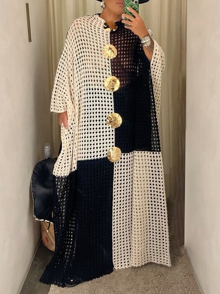 

Vacation Plain Buttoned Maxi Sweater Dress With No Inside Clothing, As picture, Maxi Dresses