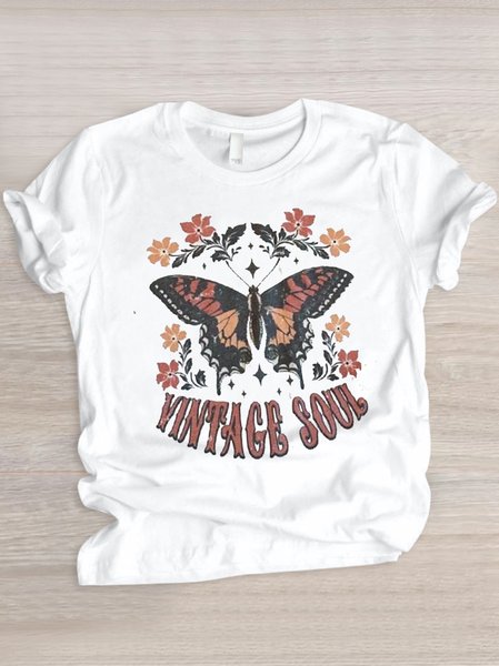 

Casual Animal Crew Neck Short Sleeve T-shirt, White, T-shirts