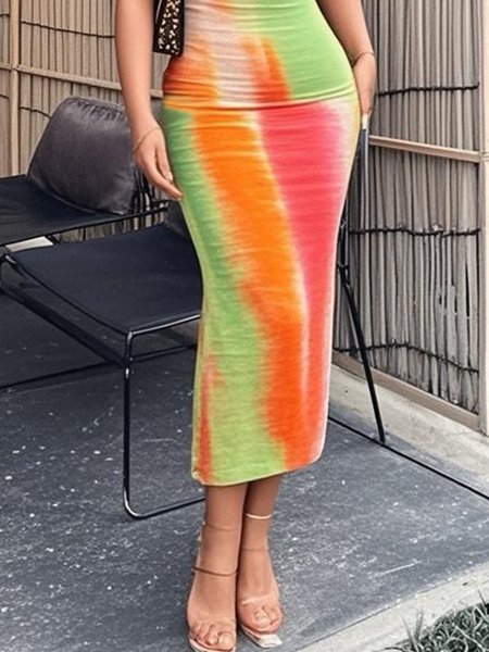 

Casual Printing Abstract Midi Skirt, As picture, Skirts