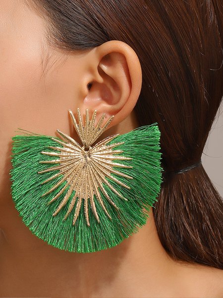 Vacation Plain Tassel Dangle, Green, Earrings