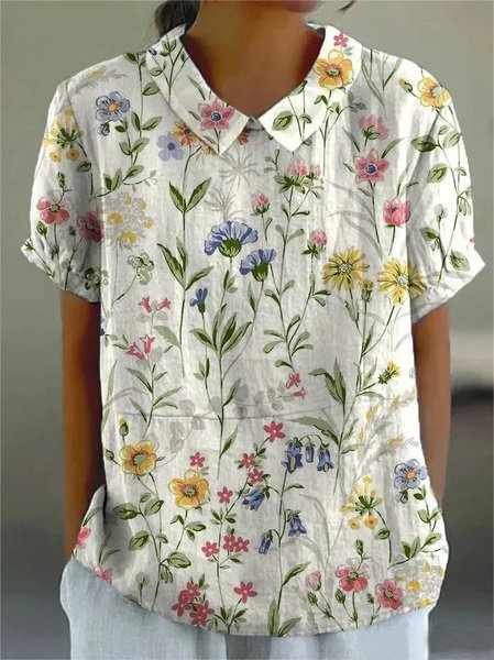 

Women Floral Casual Cotton Blouse, As picture, Blouses