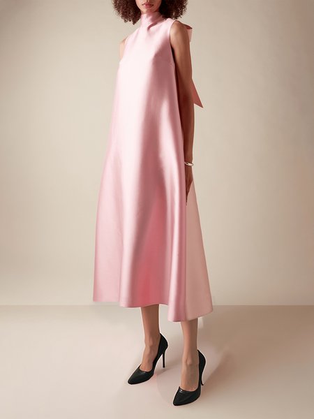 

Elegant Mock Neck Midi Party Dress, Pink, Midi Dresses