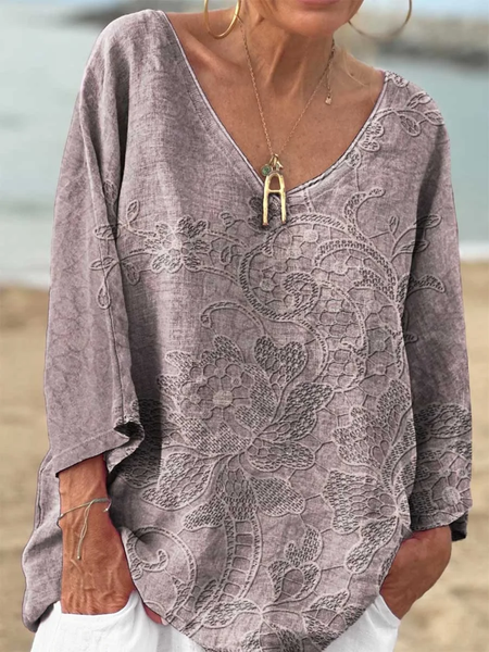 

Regular Fit Casual Floral T-Shirt, As picture, Long sleeves