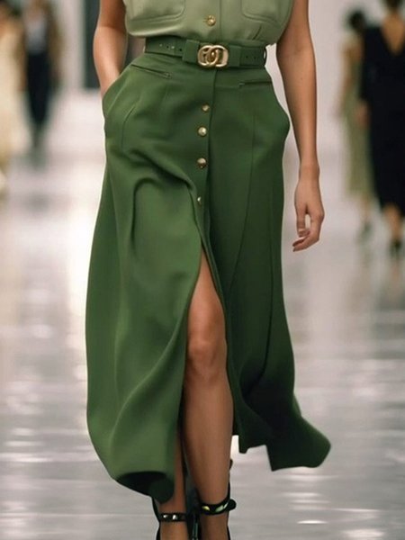 

Urban Plain Maxi Skirt No Belt, Green, Skirts
