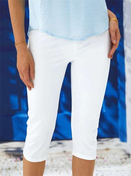 

Women Plain Capris Elastic Waist Pant Casual Summer Trousers, White, Leggings