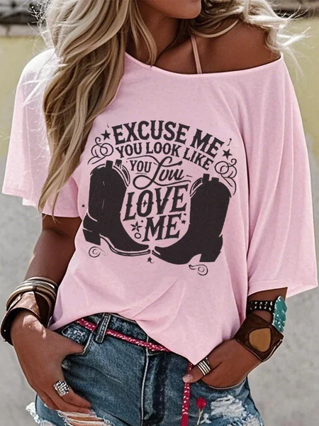 

Women Wild West Short Sleeve Tee T-shirt Crew Neck Casual Summer Top, Pink, T-Shirts